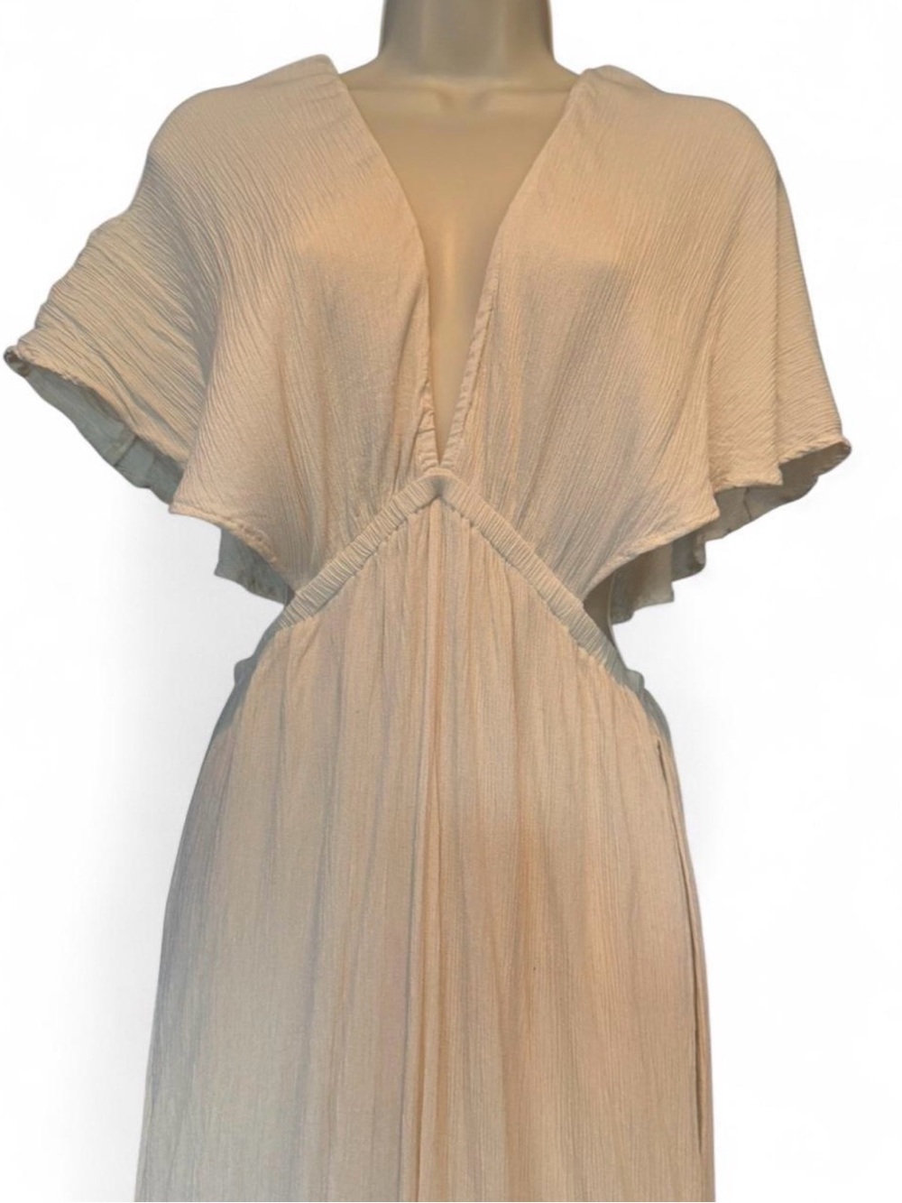 ASOS Cream Cutout Maxi Dress with Flutter Sleeves High Slit Boho Resort 8 - Picture 5 of 9